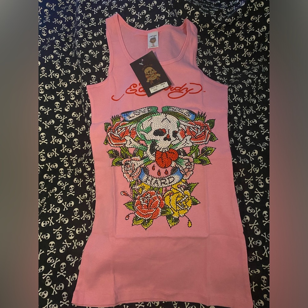 Rare HTF Y2K Ed Hardy Pink Graphic Tank Top